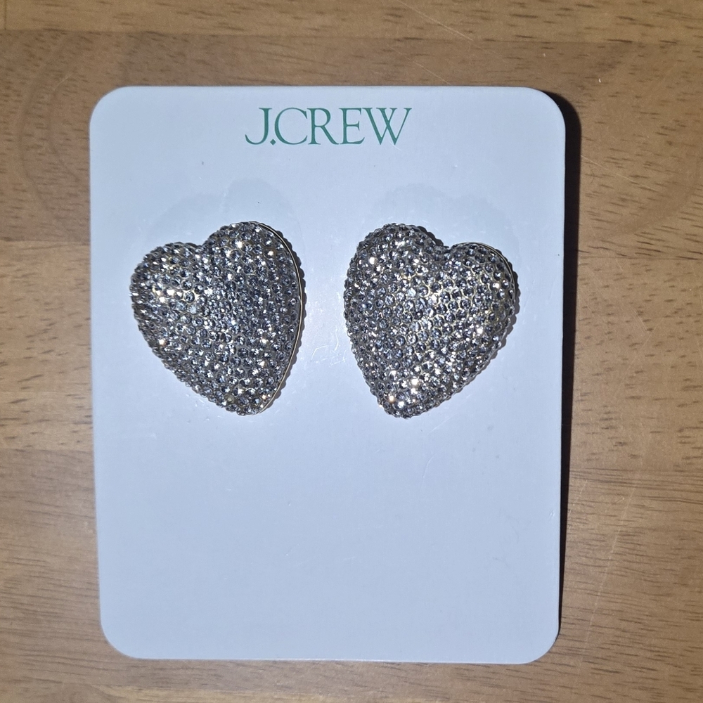 J Crew Pavé-encrusted heart stud earrings - Picture 2 of 3